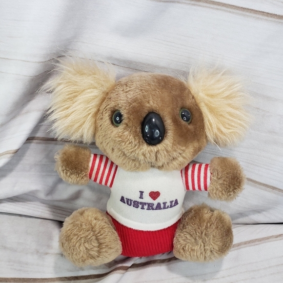Vintage Koala Bear I Love Australia Plush Stuffed Toy Stiff 8 Inch - Picture 1 of 9